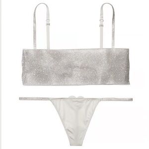 Victoria’s Secret Rhinestone Shine Bandeau Bralette & Panty Set XS NWT 🩶